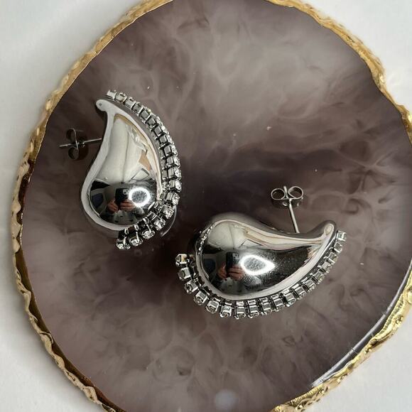 Stainless Steel Water Drop Zircon Earrings - Picture 6 of 9